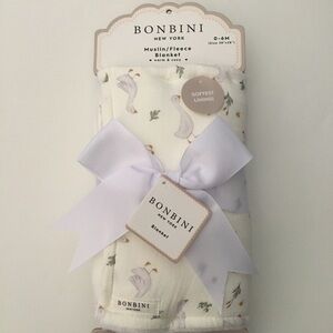 NEW Baby Blanket Muslin Fleece Soft Lining White Goose Theme | Bonbini